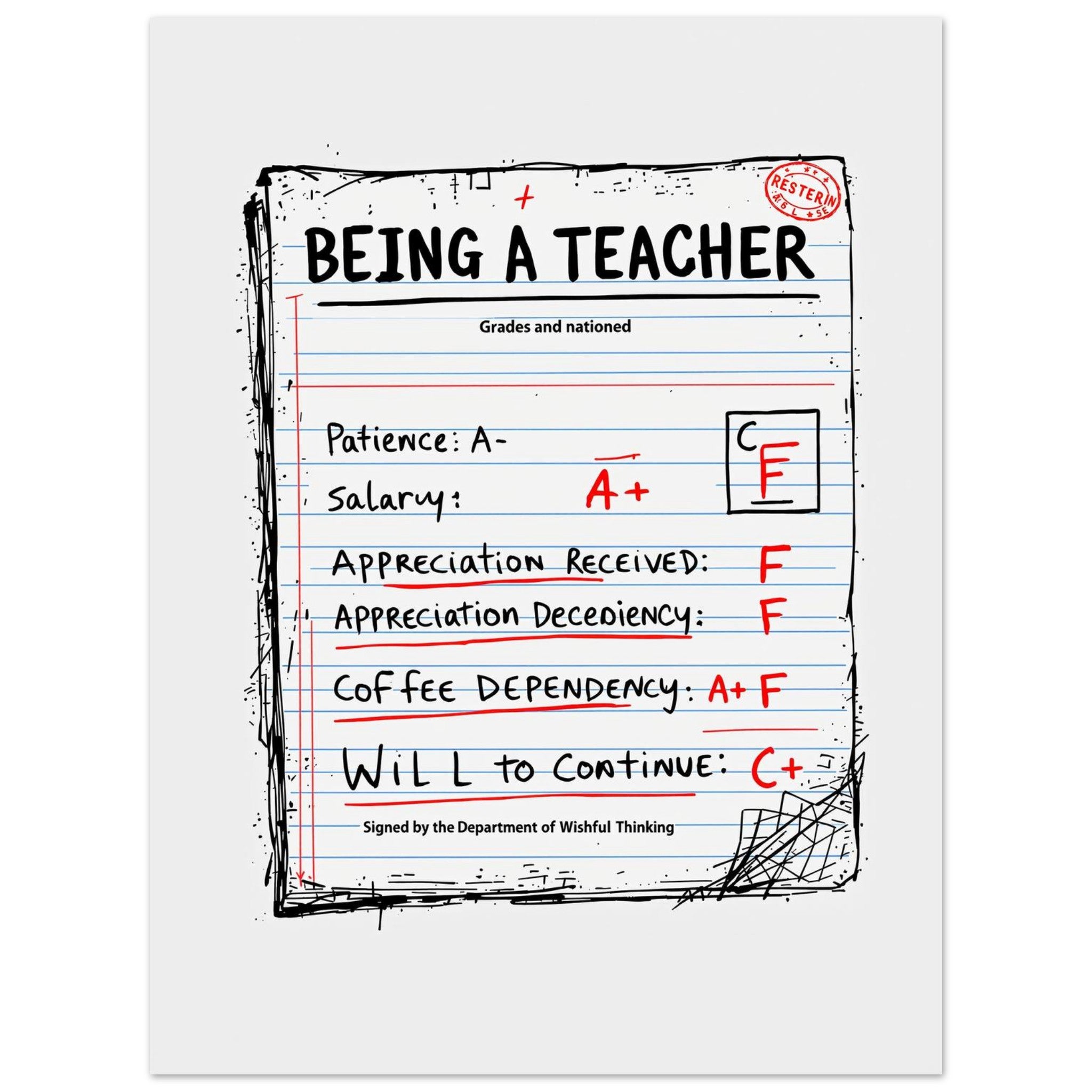 Funny Teacher Report Card Design Gift Humour Uk T-Shirt Unisex Cotton Tee UK — T-Shirt | Wild Thread Co
