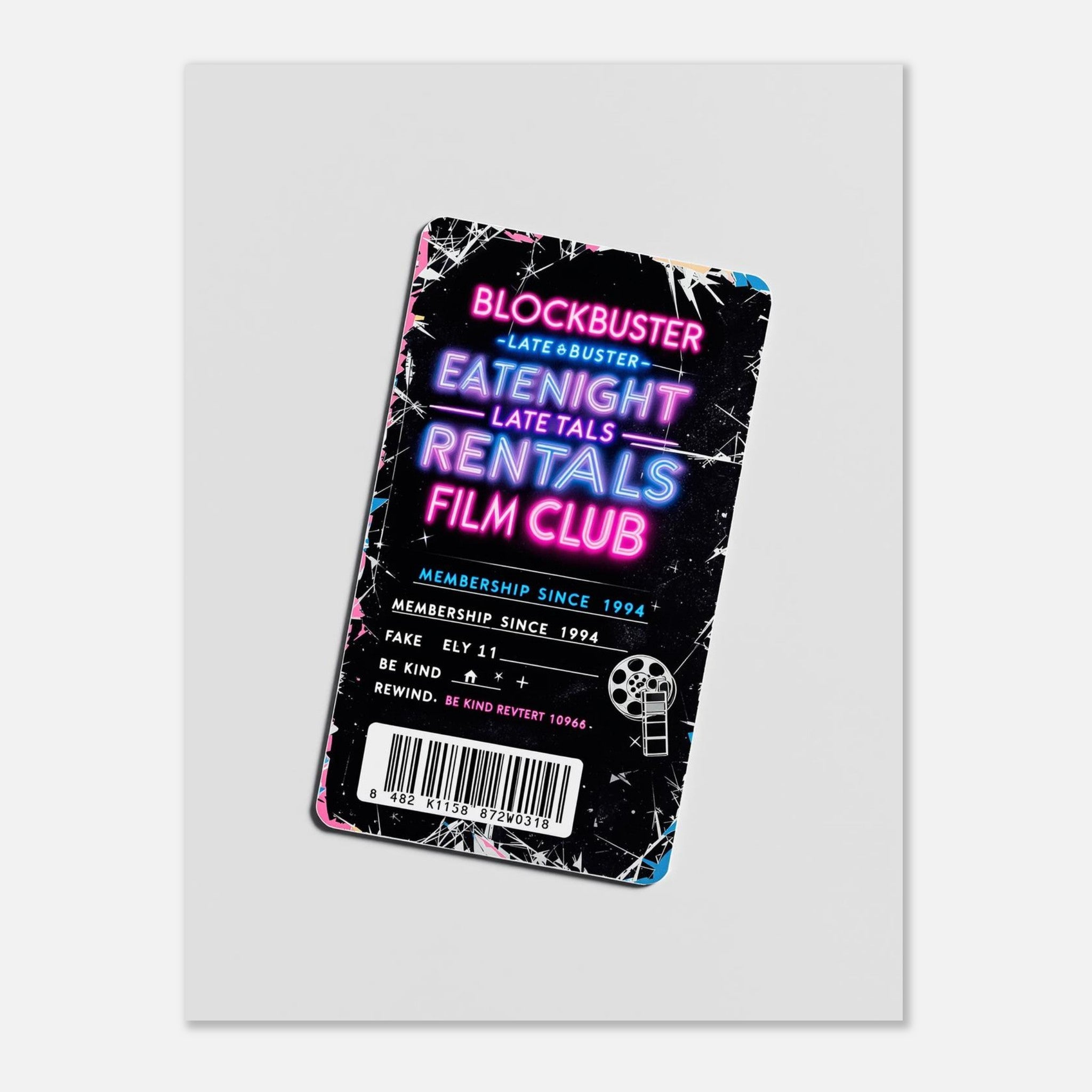 Late Night Rentals Film Club Membership Card Vhs Video Shop Animal Lover Gift UK Art Print — detail view | Wild Thread Co