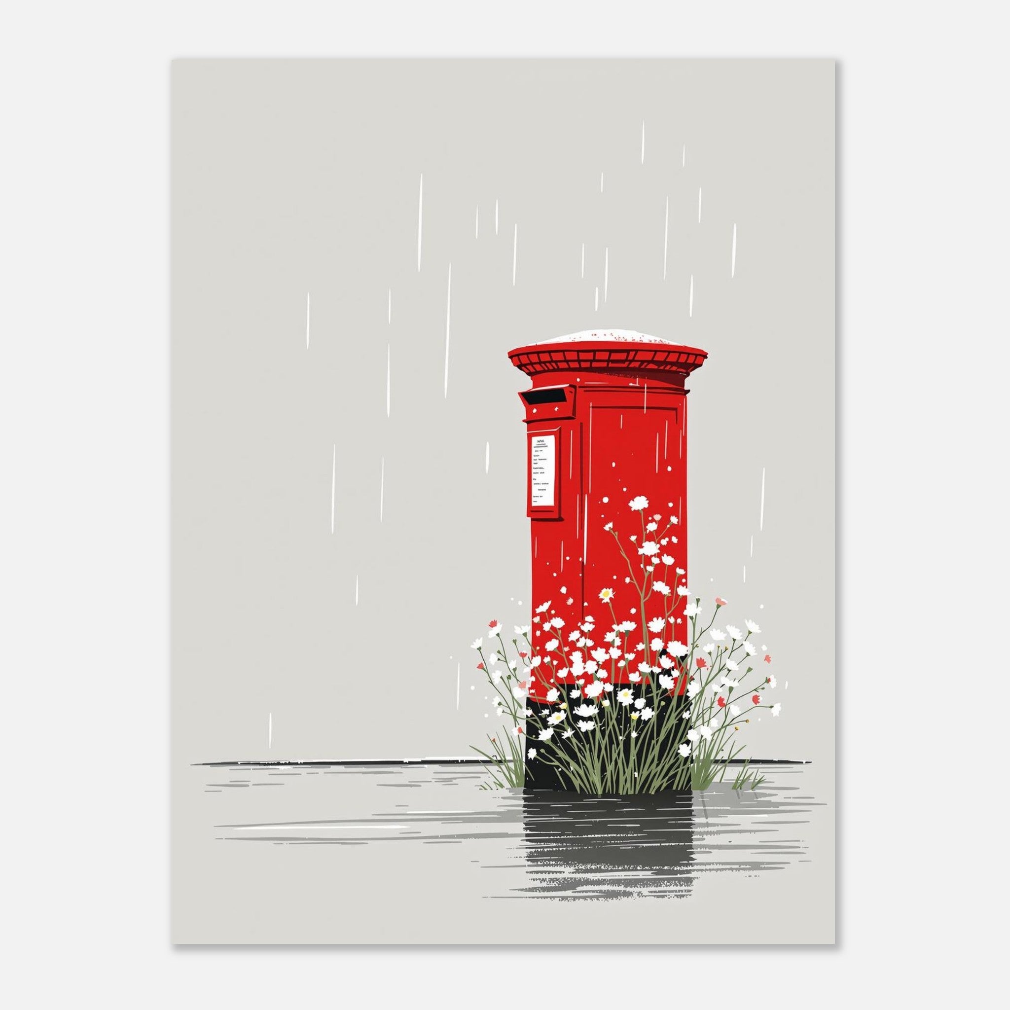 Red Postbox in Rain British Icon A1 Art UK Art Print Poster Wall Art UK UK Gift Art Print — detail view | Wild Thread Co