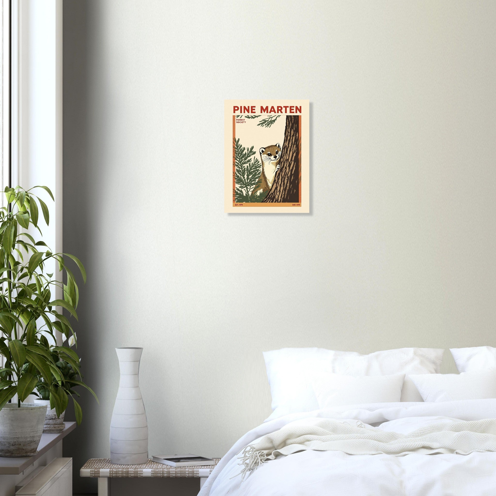 Pine Marten Vintage Travel Poster Art Print — detail view | Wild Thread Co