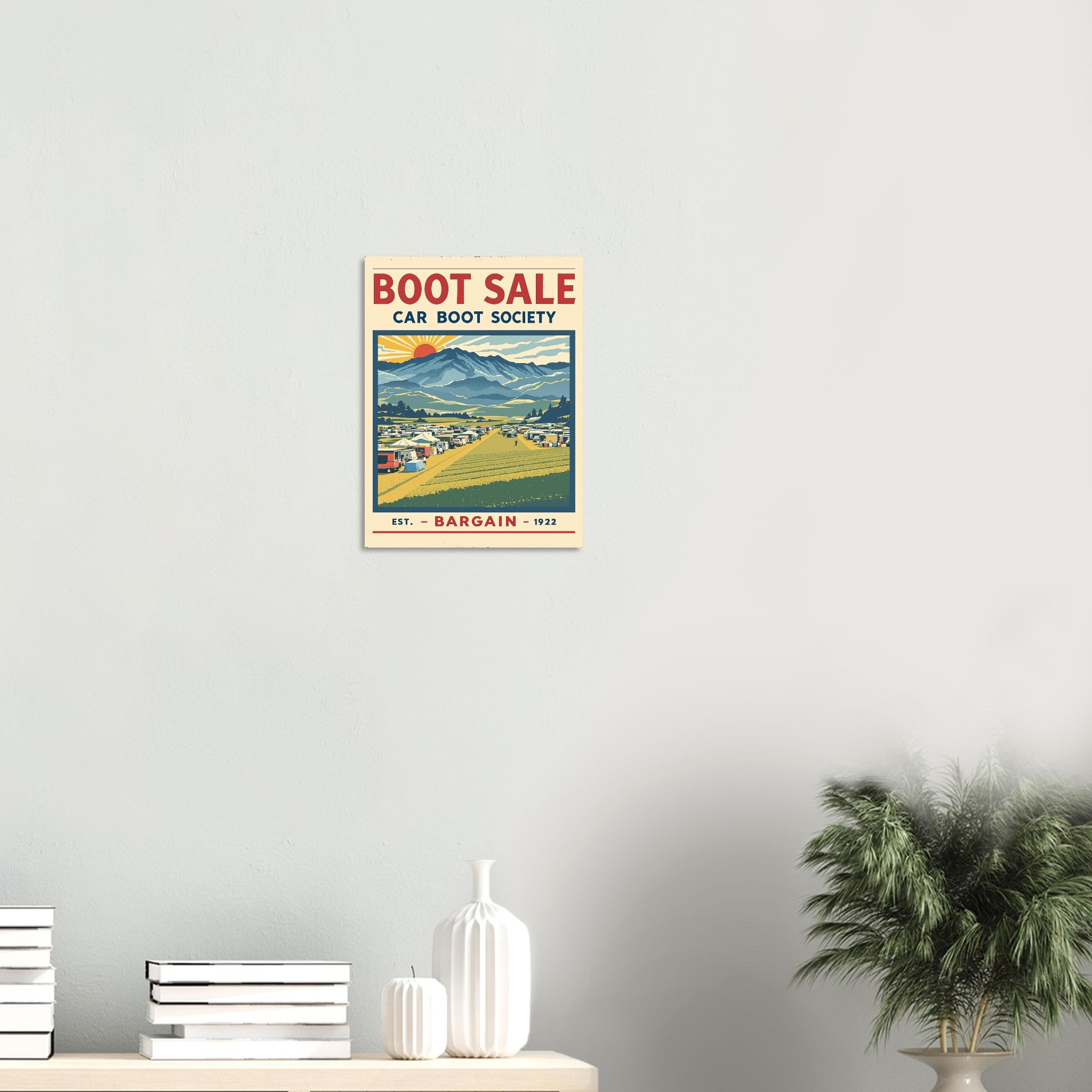 Boot Sale Vintage Travel Poster Art Print — detail view | Wild Thread Co