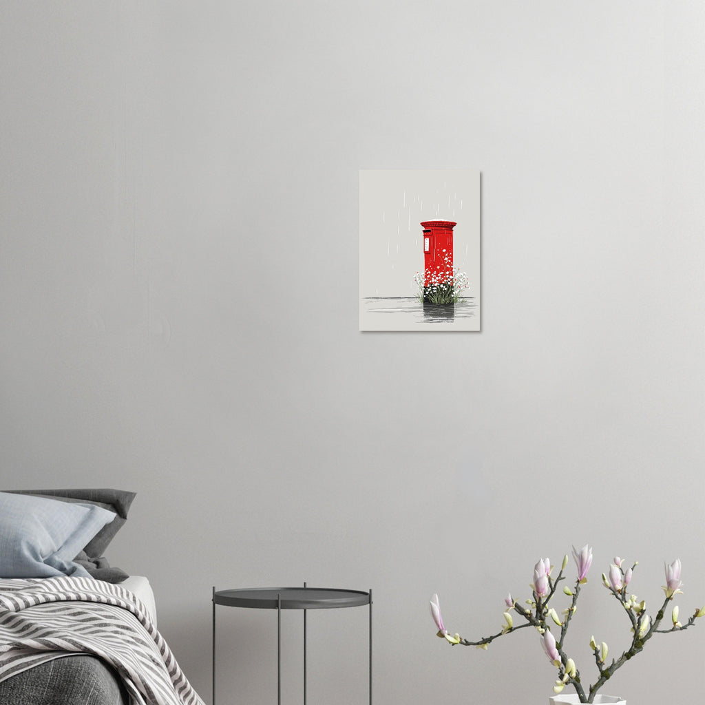 Red Postbox in Rain British Icon A1 Art UK Art Print Poster Wall Art UK UK Gift Art Print — detail view | Wild Thread Co