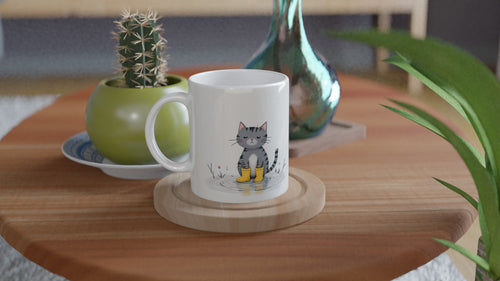 Cat In Rain Puddle Mug Coffee Tea Ceramic 11oz — Mug | Wild Thread Co