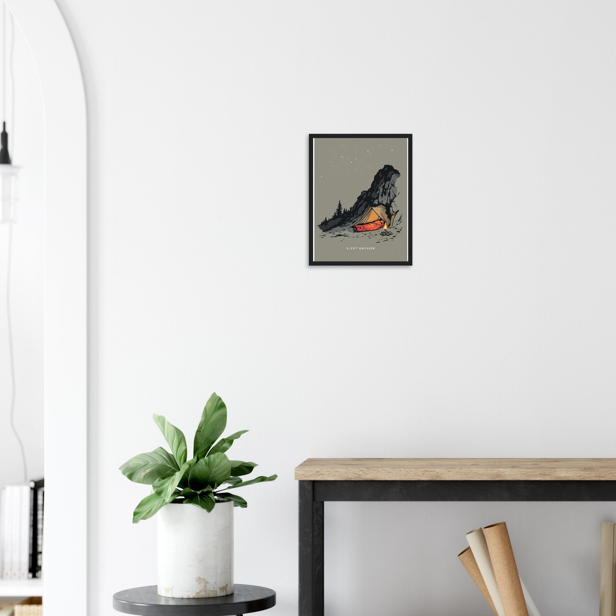 Wild Camping Bivouac Framed Print Wall Art Ready to Hang UK Framed Art Print — detail view | Wild Thread Co