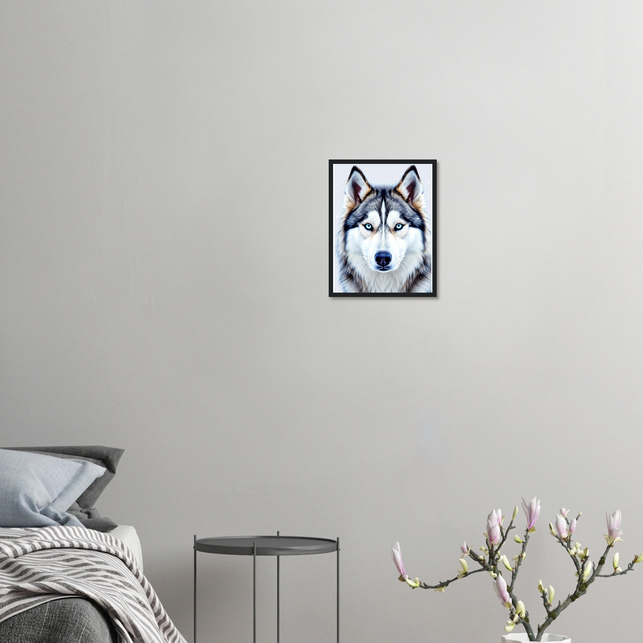 Husky Blue Eyes Framed Print Wall Art Ready to Hang UK Framed Art Print — detail view | Wild Thread Co