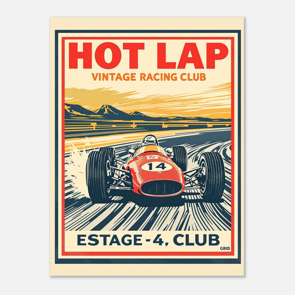 Hot Lap Vintage Travel Poster Art Print — detail view | Wild Thread Co