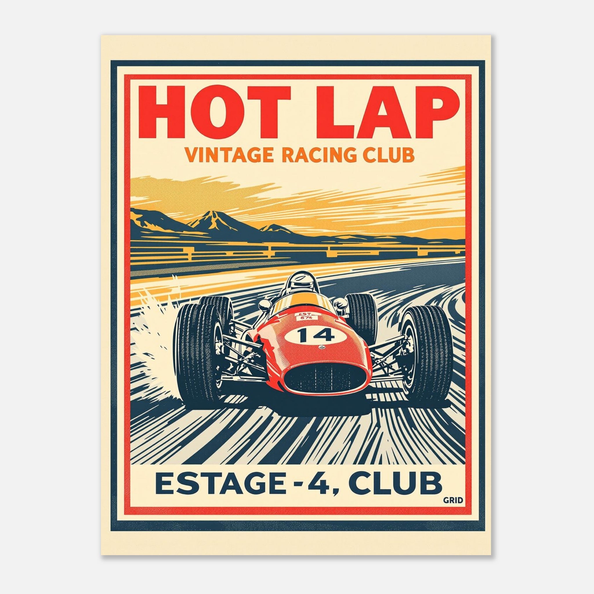 Hot Lap Vintage Travel Poster Art Print — detail view | Wild Thread Co