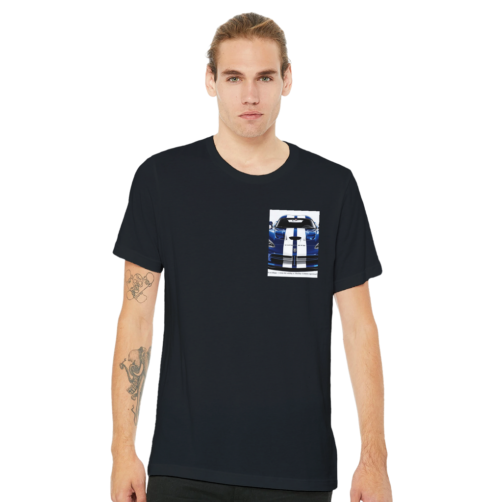 Dodge Viper Gts Blue White Stripes T-Shirt — detail view | Wild Thread Co