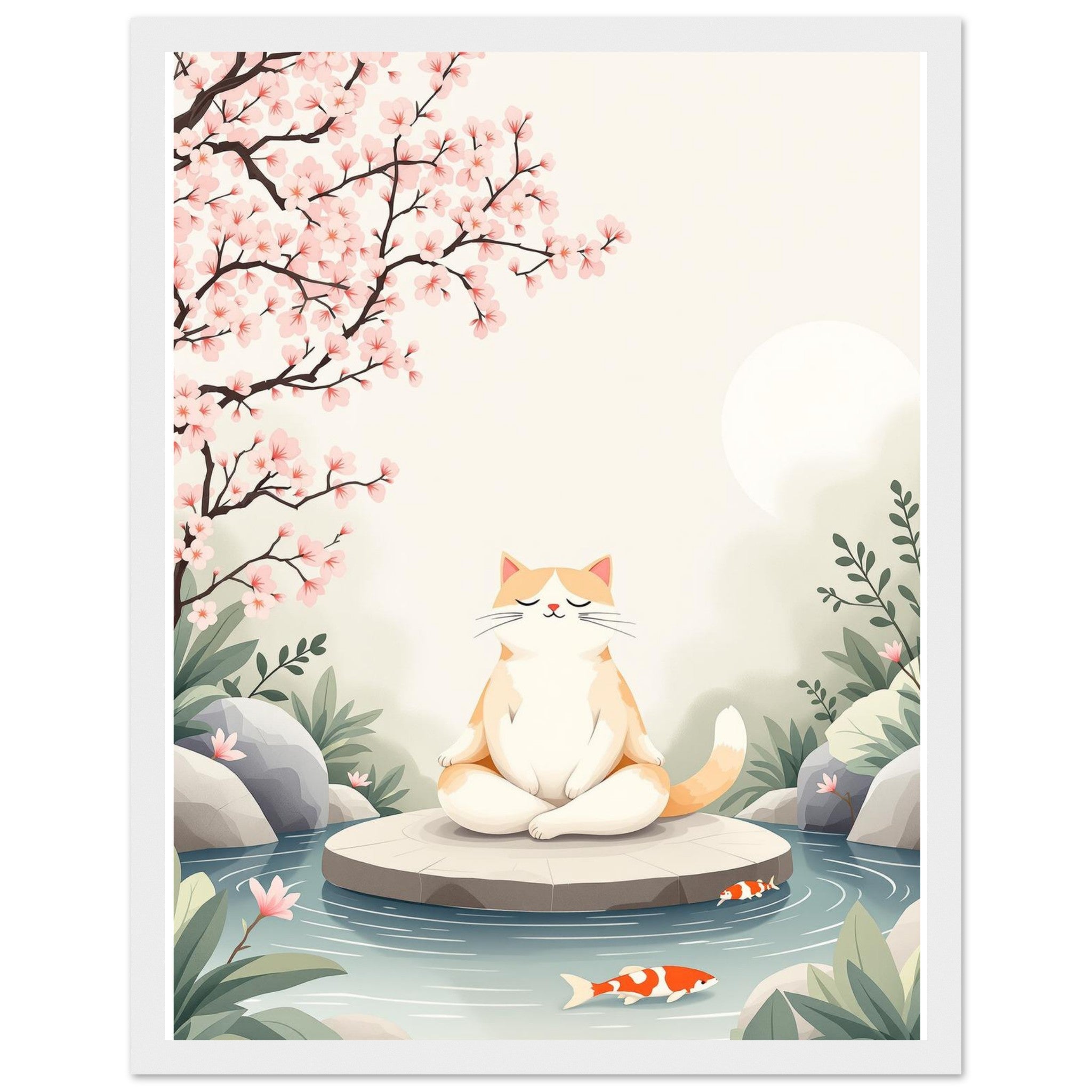 Cat Zen Garden Framed Art Print — detail view | Wild Thread Co