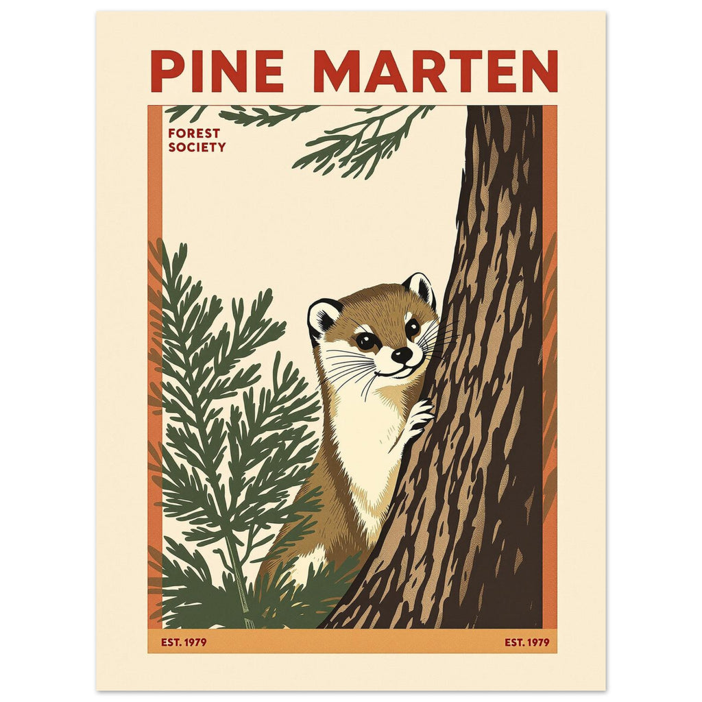 Pine Marten Vintage Travel Poster Art Print — detail view | Wild Thread Co