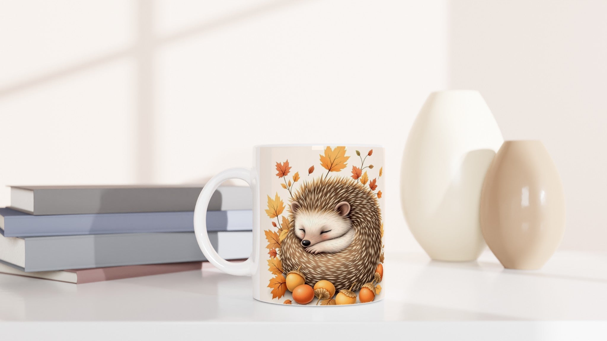 hedgehog autumn Mug — detail view | Wild Thread Co