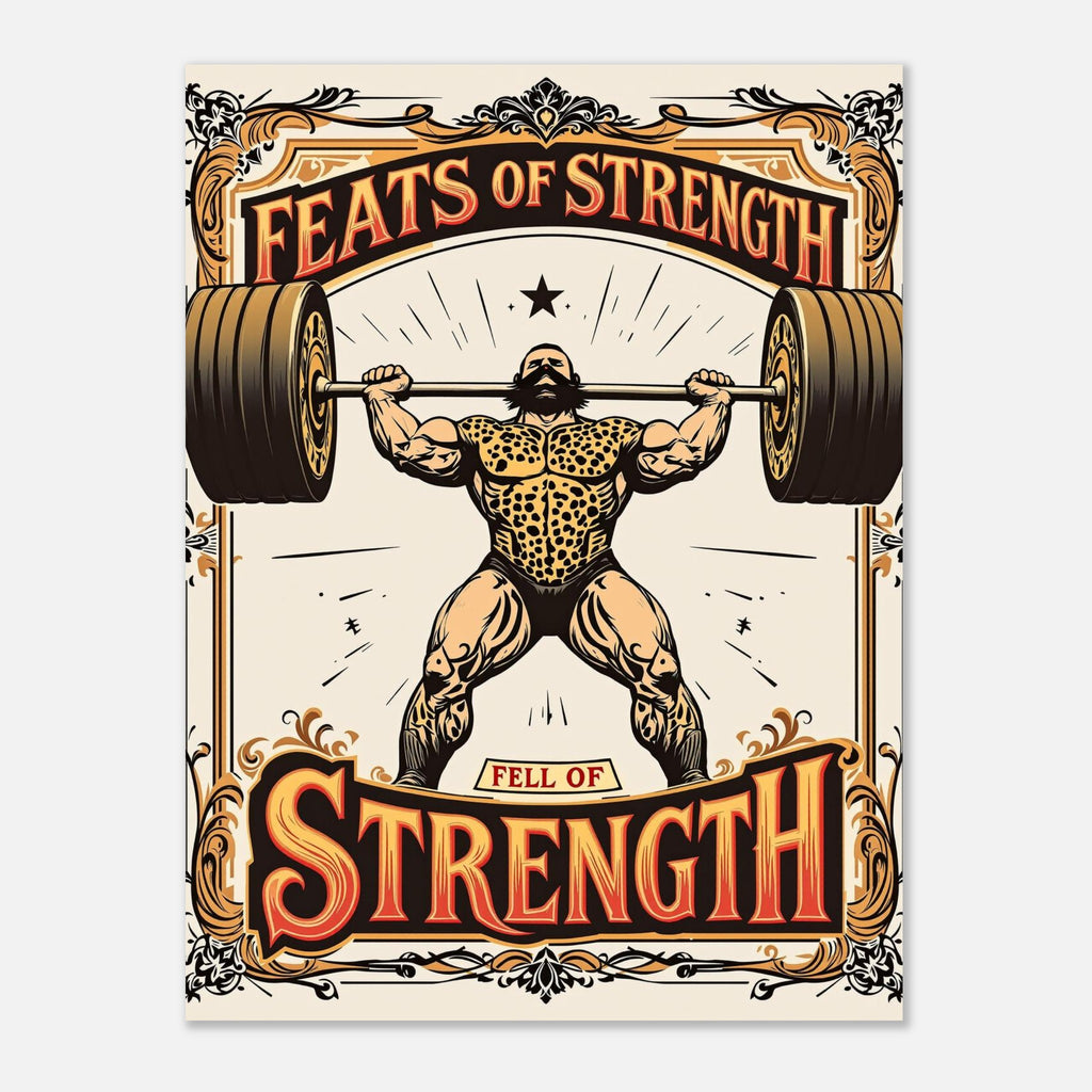 Retro Victorian Strongman Weightlifting Art Print Poster Wall Art UK UK Gift Art Print — detail view | Wild Thread Co