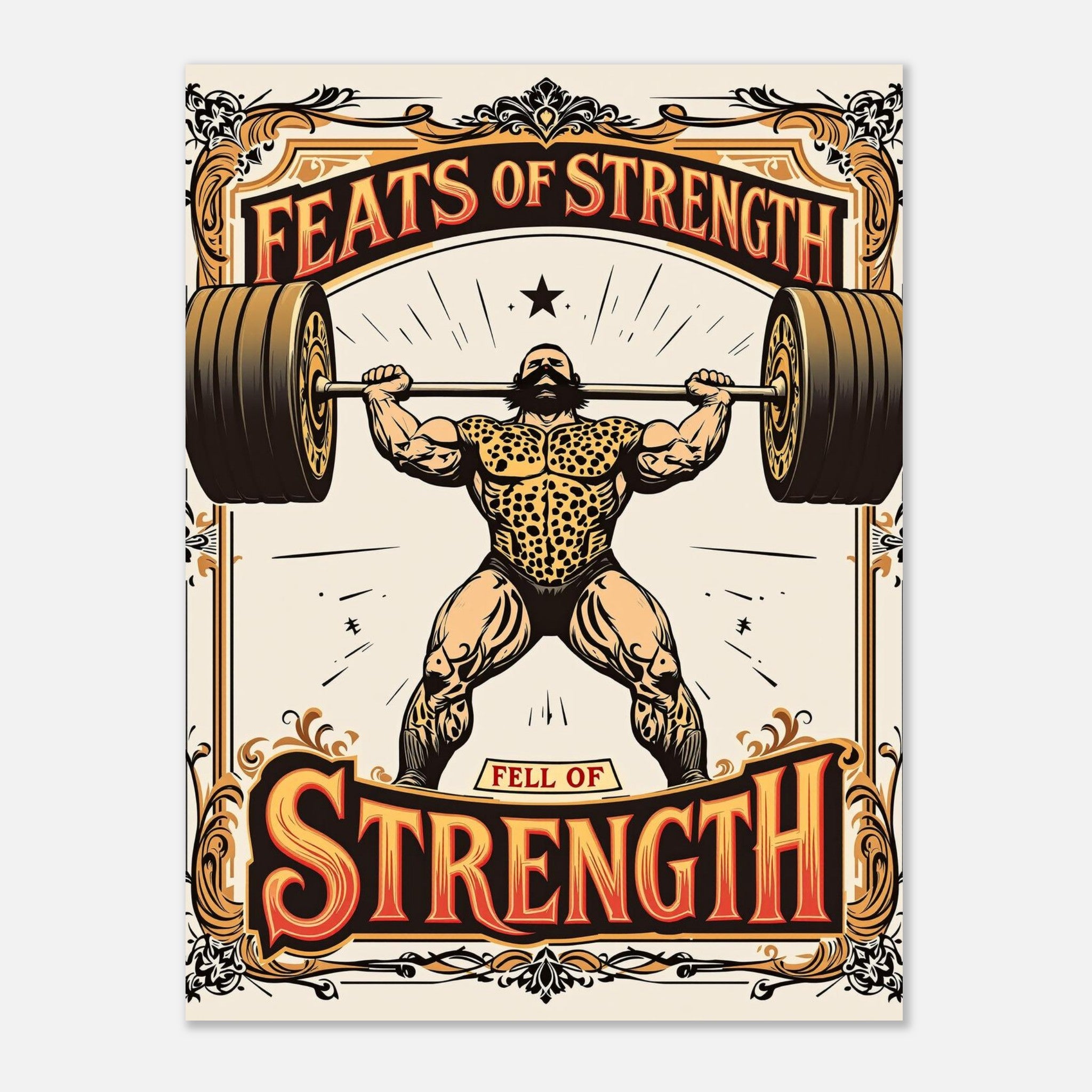 Retro Victorian Strongman Weightlifting Art Print Poster Wall Art UK UK Gift Art Print — detail view | Wild Thread Co
