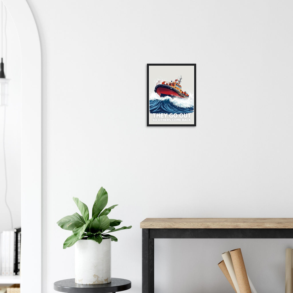 Rnli Lifeboat Launching Heavy Seas Framed Art Print — detail view | Wild Thread Co
