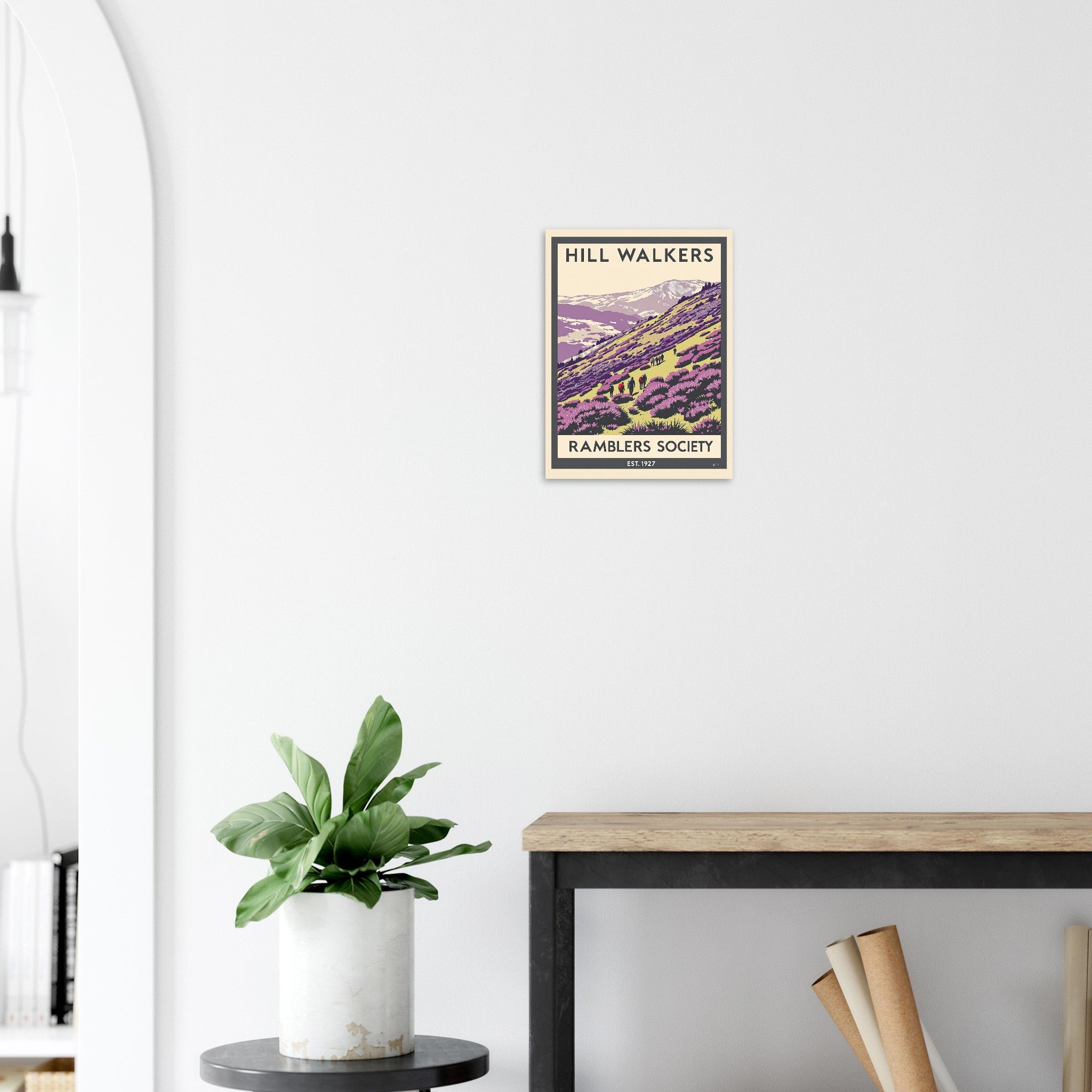 Hill Walkers Vintage Travel Poster Art Print — detail view | Wild Thread Co
