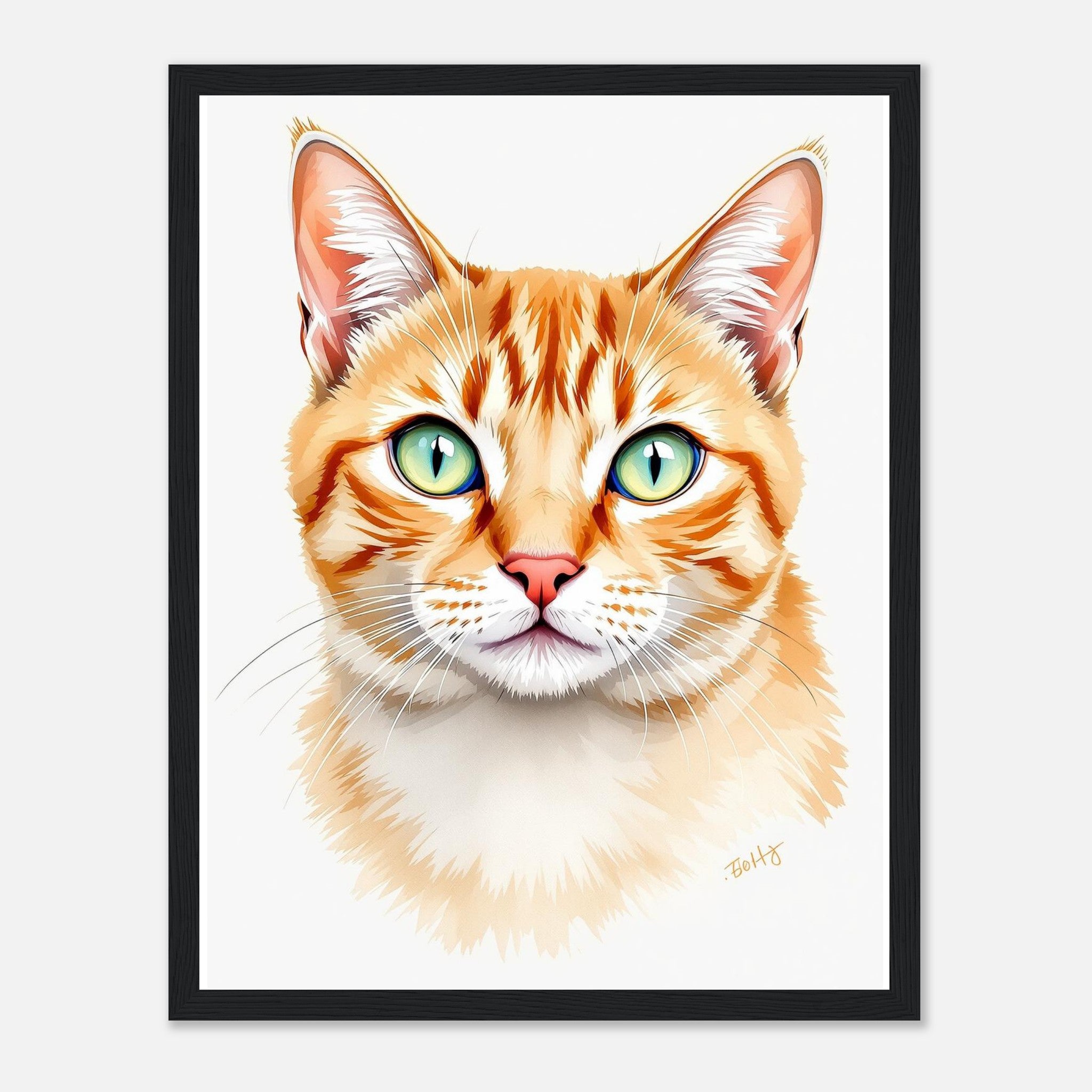 Ginger Tabby Portrait Framed Print Wall Art Ready to Hang UK Framed Art Print — detail view | Wild Thread Co
