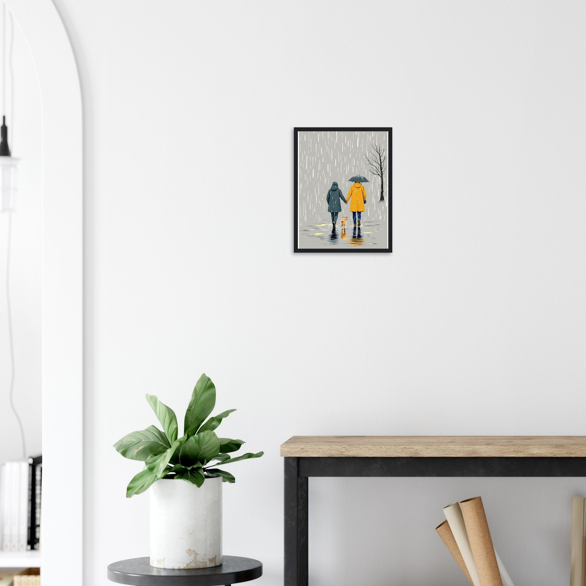 Dog Walk Rain Framed Art Print — detail view | Wild Thread Co