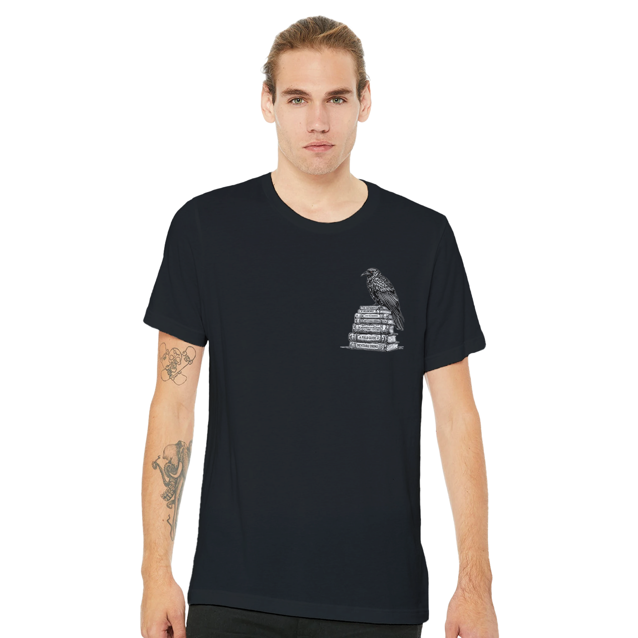 Dark Academia Raven Library T-Shirt — detail view | Wild Thread Co