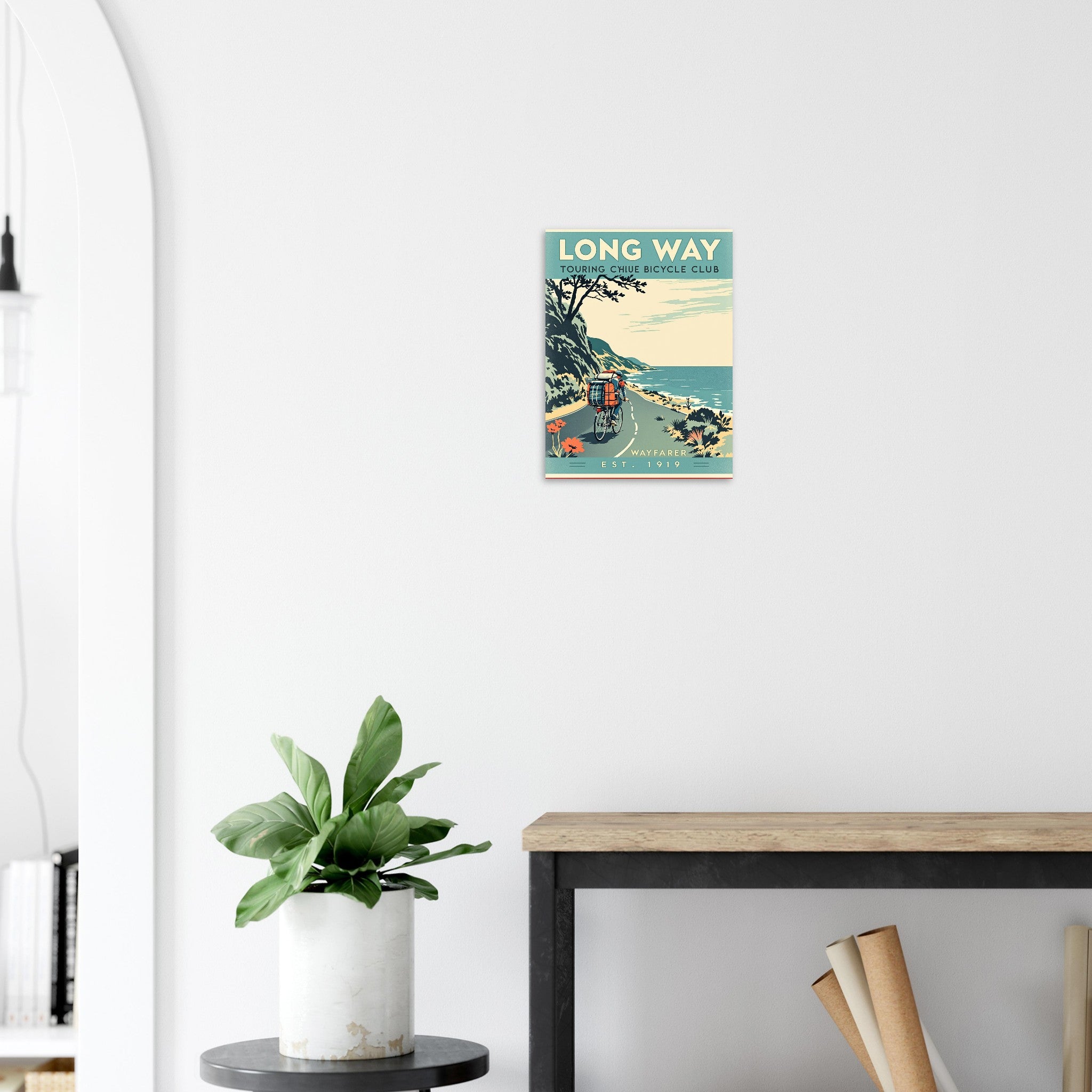 Long Way Vintage Travel Poster Art Print — detail view | Wild Thread Co