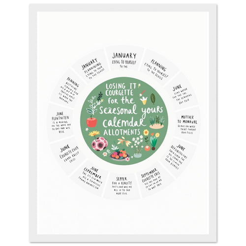 Allotment Circular Seasonal Calendar Framed Print Wall Art Ready to Hang UK Framed Art Print — detail view | Wild Thread Co