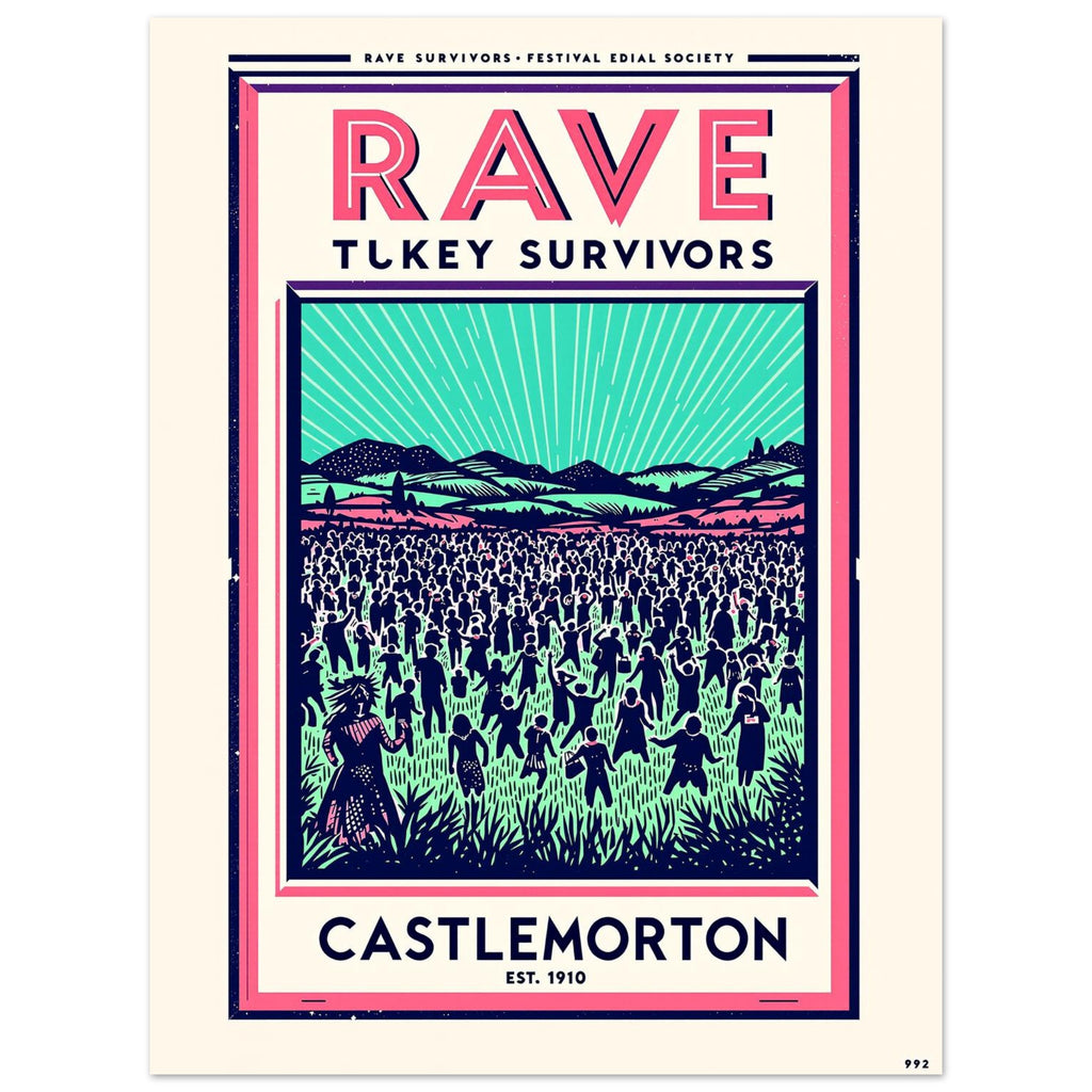 Rave Survivors Vintage Travel Poster Art Print — detail view | Wild Thread Co