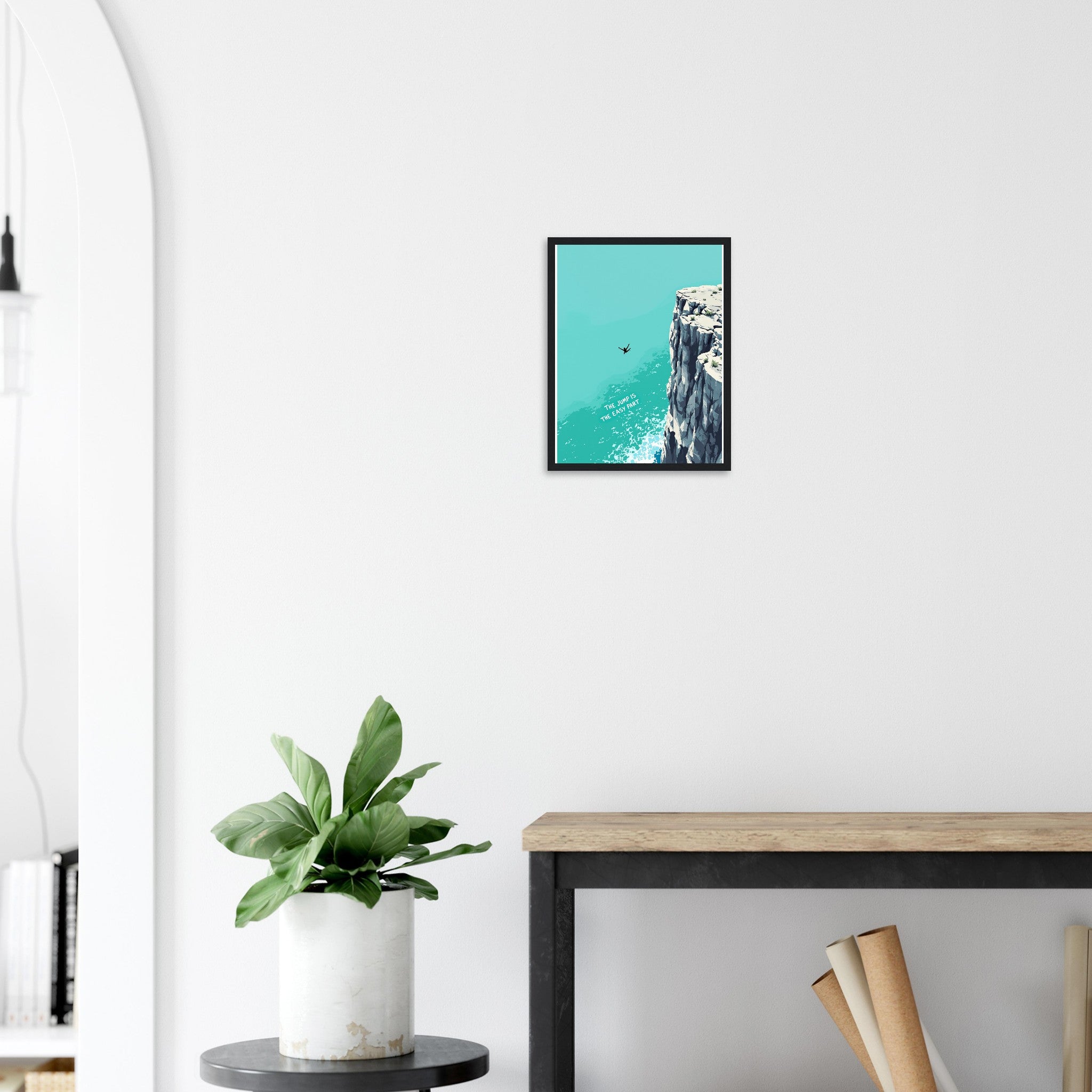 Coasteering Cliff Jump Framed Art Print — detail view | Wild Thread Co