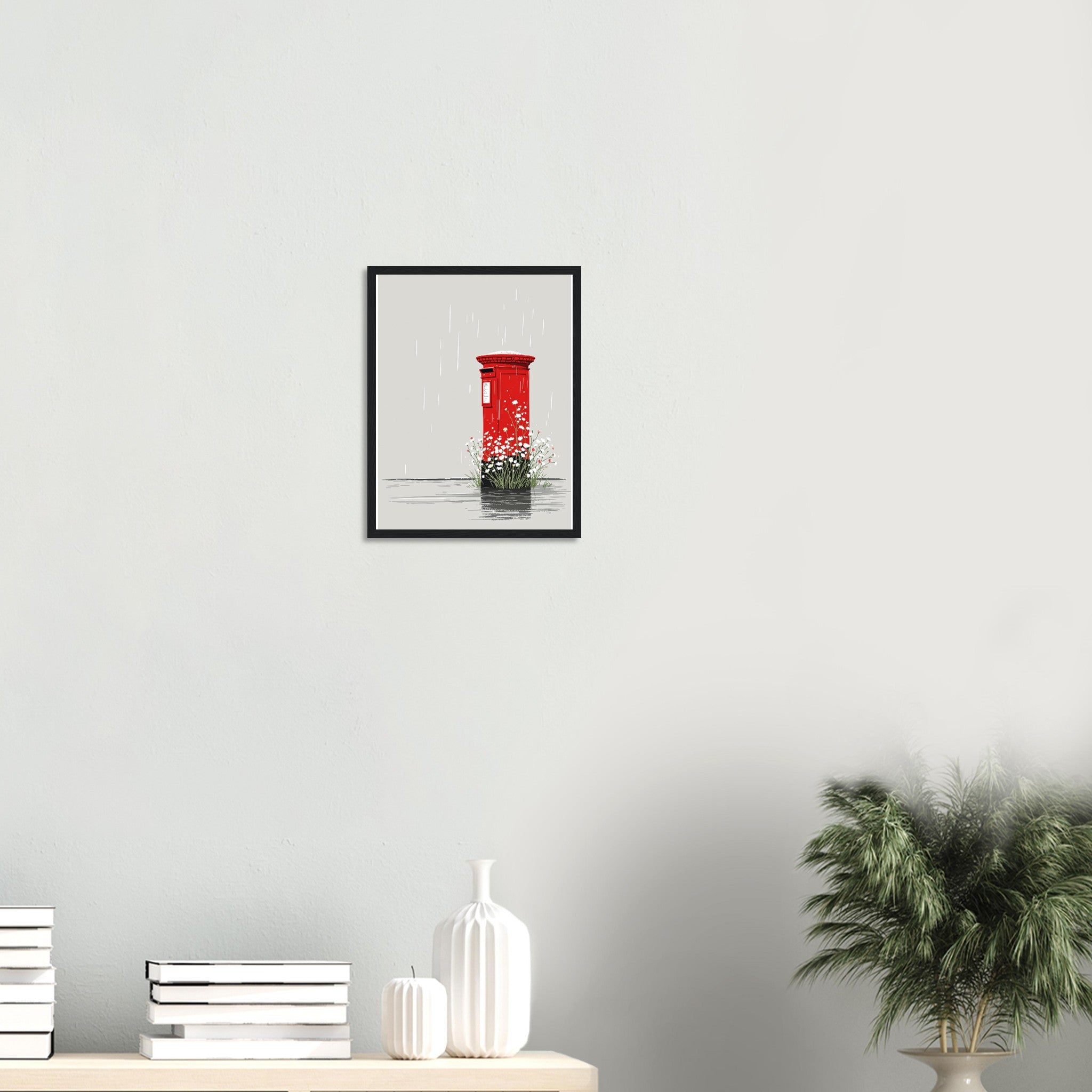 Red Postbox In The Rain Art Framed Print Wall Art Ready to Hang UK Framed Art Print — detail view | Wild Thread Co