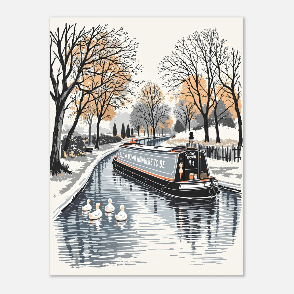 Slow Down Narrowboat Canal Art Art Print Art Print — detail view | Wild Thread Co