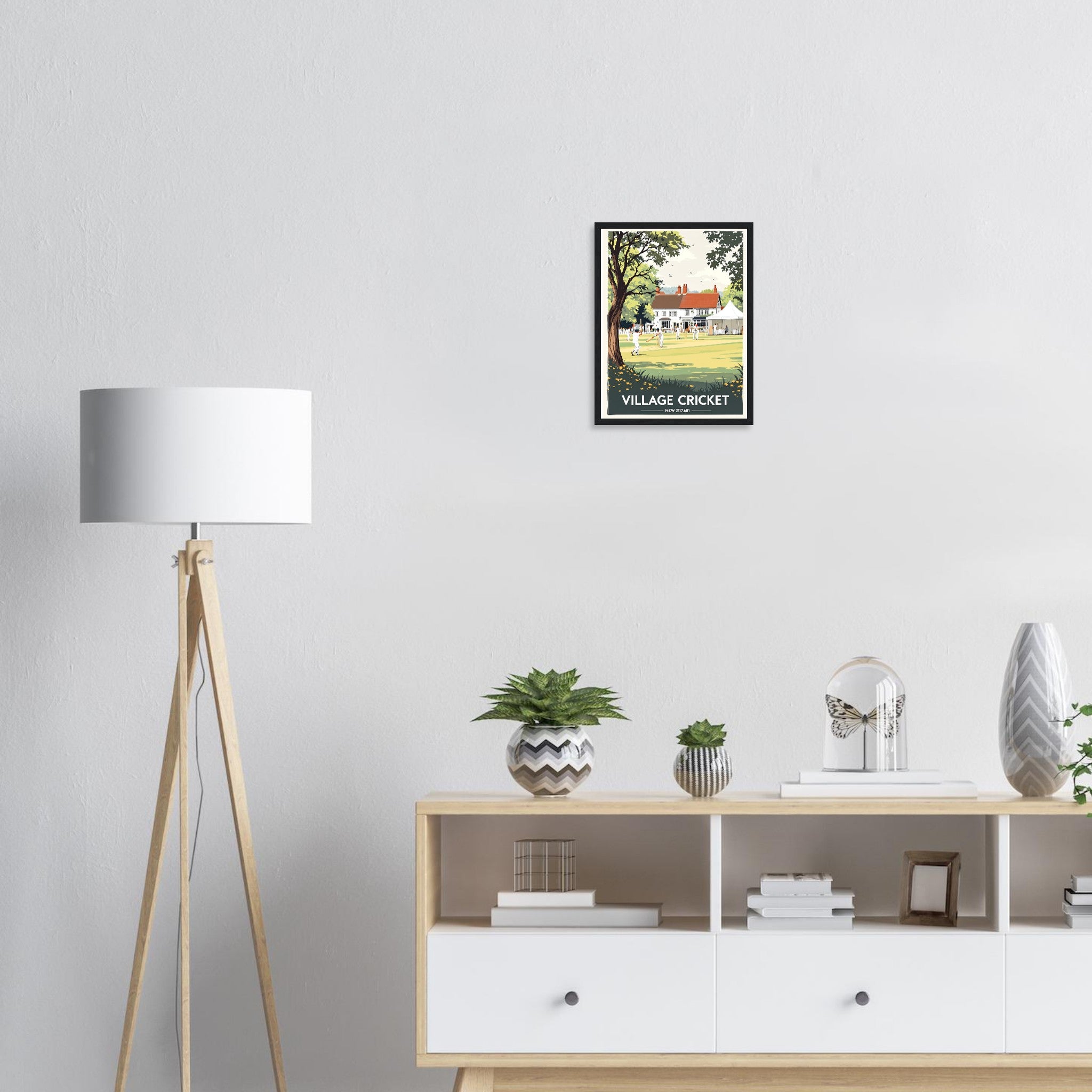 Village Cricket Sunday Green Framed Art Print — detail view | Wild Thread Co