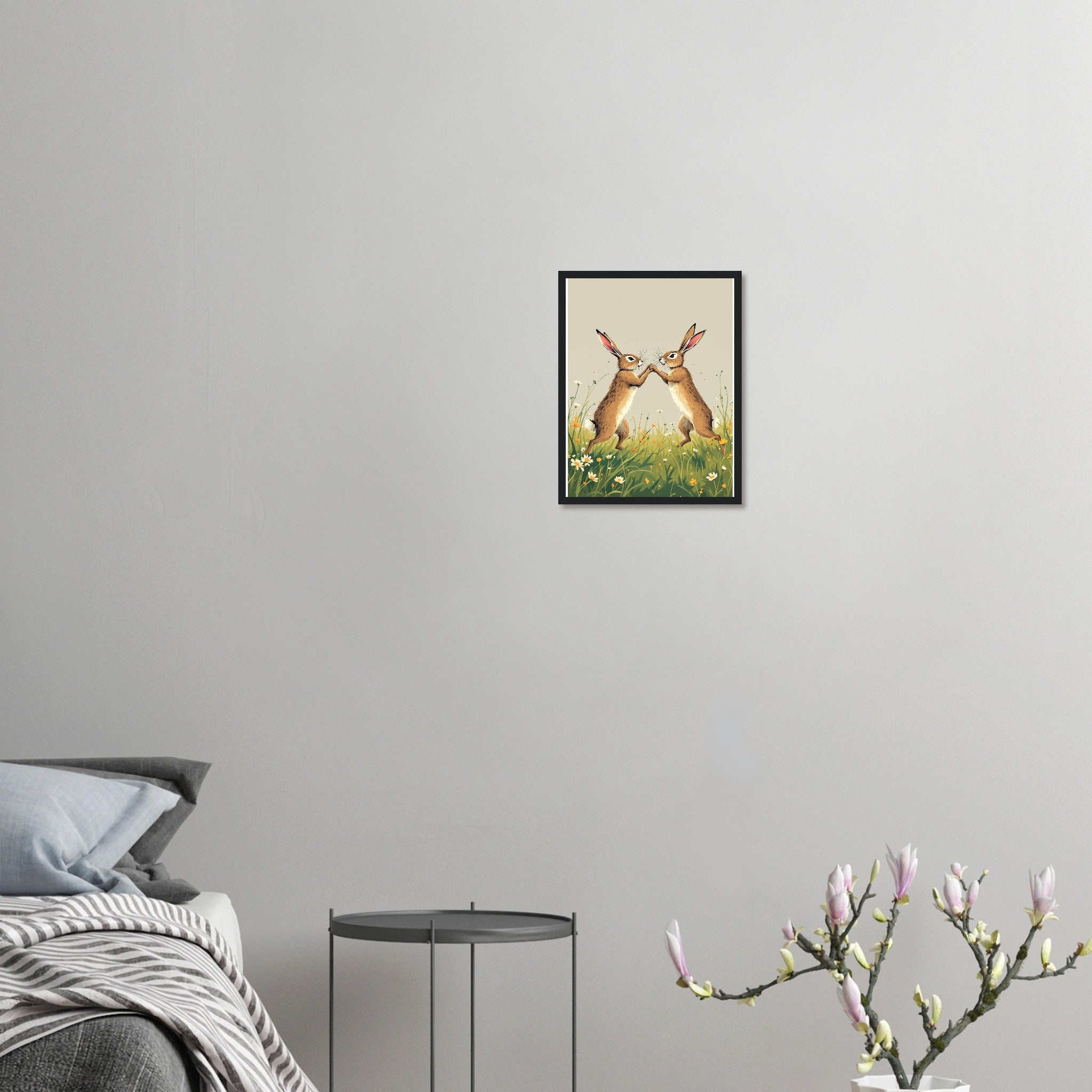Hare Boxing Framed Print Wall Art Ready to Hang UK Framed Art Print — detail view | Wild Thread Co