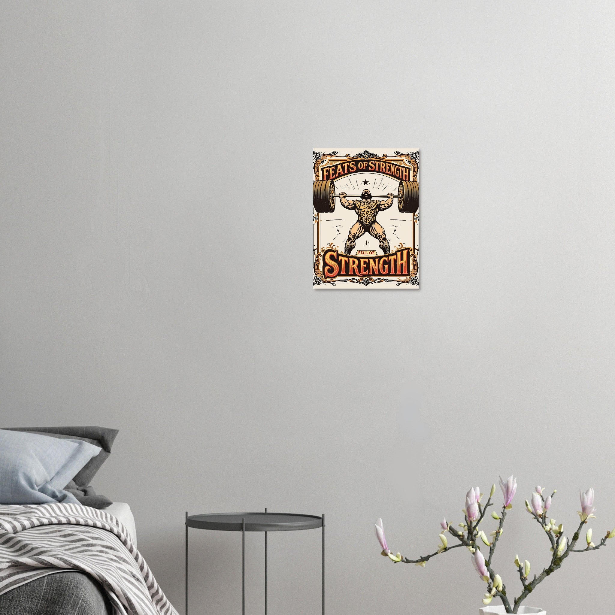 Retro Victorian Strongman Weightlifting Art Print Poster Wall Art UK UK Gift Art Print — detail view | Wild Thread Co
