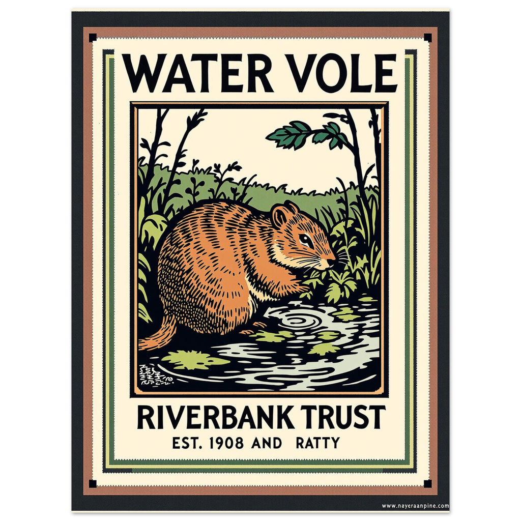 Water Vole Vintage Travel Poster Art Print — detail view | Wild Thread Co
