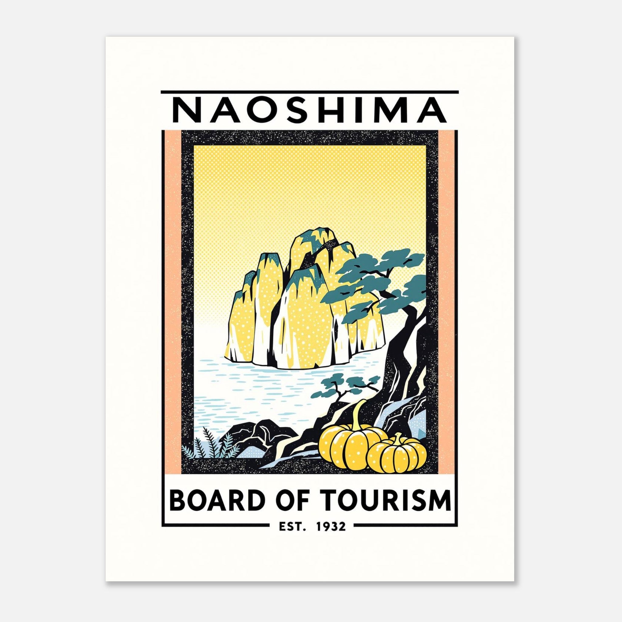 Naoshima Vintage Travel Poster Art Print — detail view | Wild Thread Co
