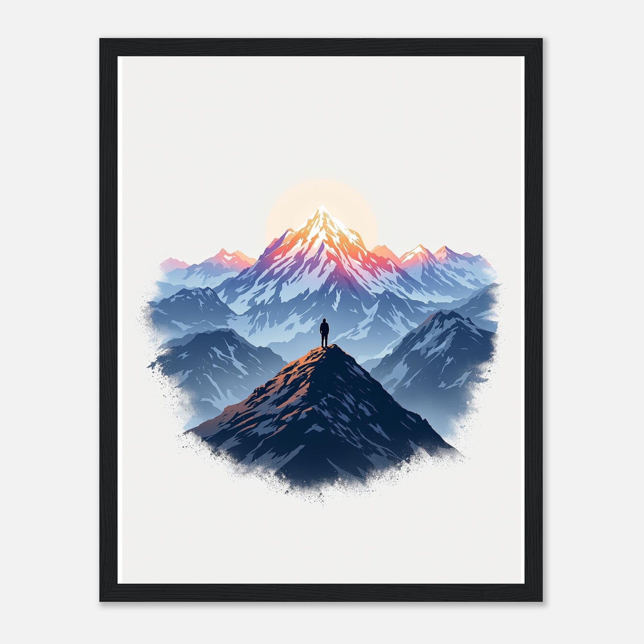 New Day Mountain Light Alpenglow Framed Print Wall Art Ready to Hang Framed Art Print — detail view | Wild Thread Co