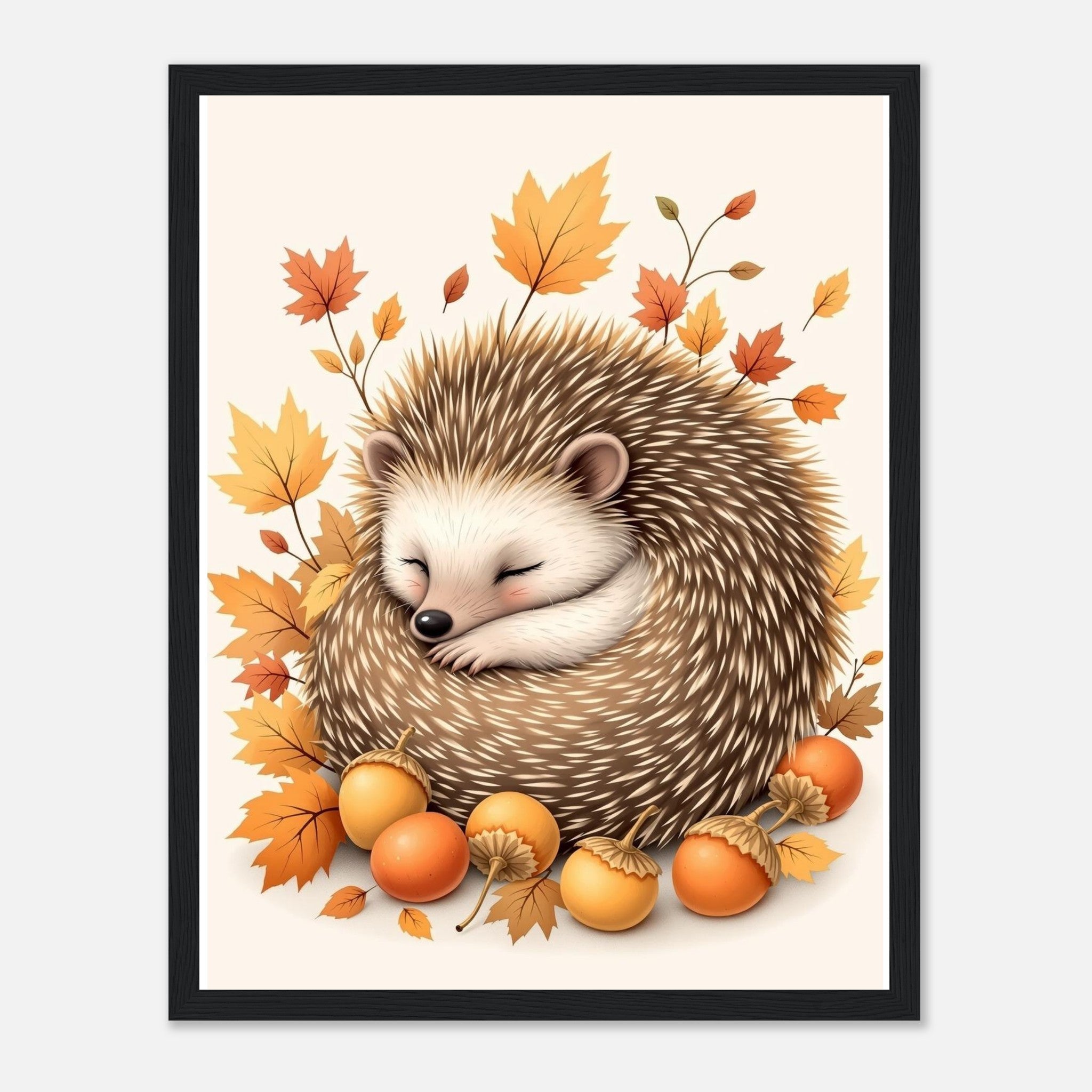 Hedgehog Autumn Framed Print Wall Art Ready to Hang UK Framed Art Print — detail view | Wild Thread Co
