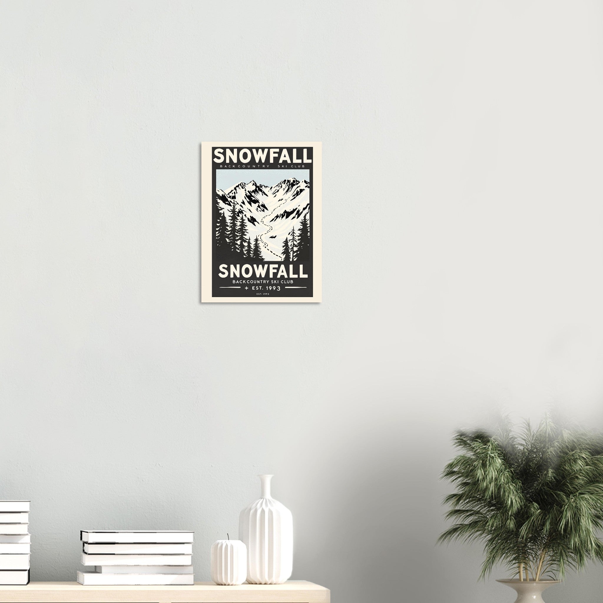 Snowfall Vintage Travel Poster Art Print — detail view | Wild Thread Co