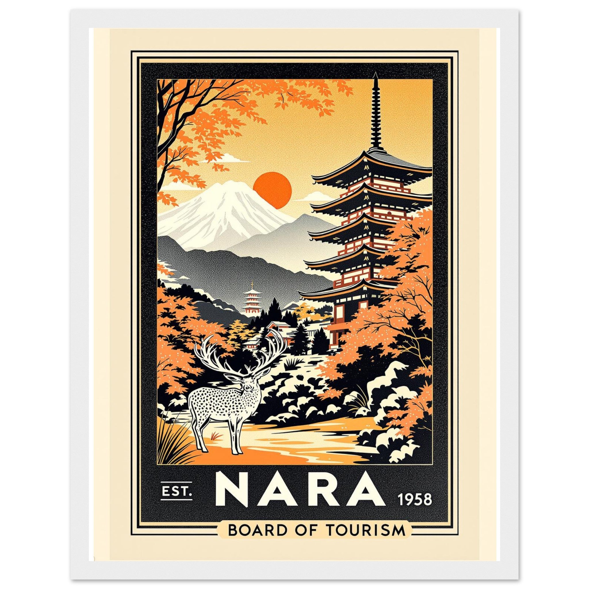 Nara Vintage Travel Poster Framed Art Print — detail view | Wild Thread Co