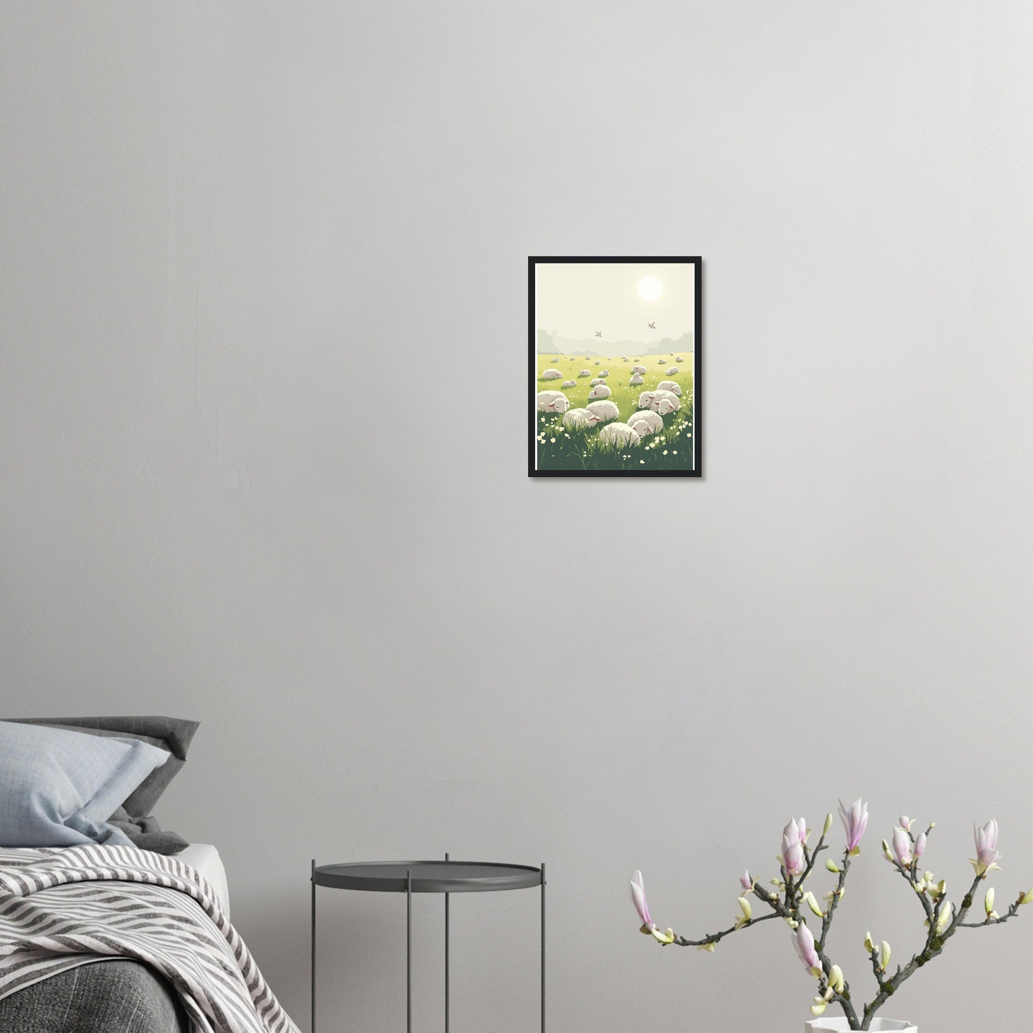Spring Lambs Field Morning Framed Art Print — detail view | Wild Thread Co