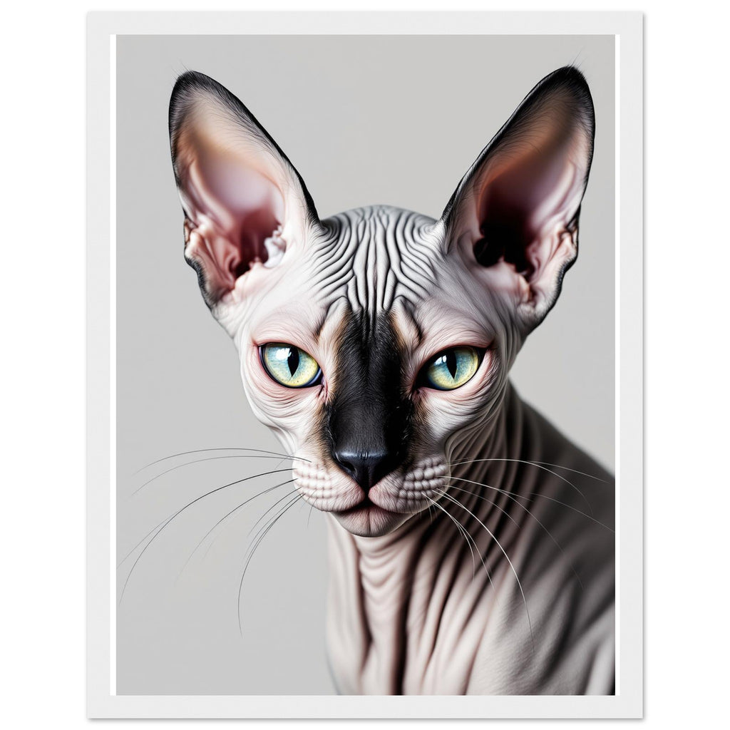 Sphynx Cat Portrait Framed Art Print — detail view | Wild Thread Co