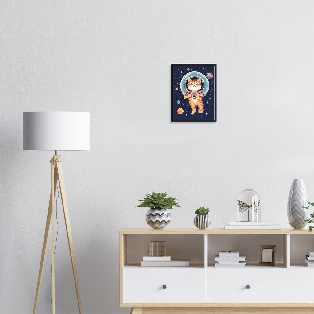 Cat Astronaut Framed Print Wall Art Ready to Hang UK Framed Art Print — detail view | Wild Thread Co