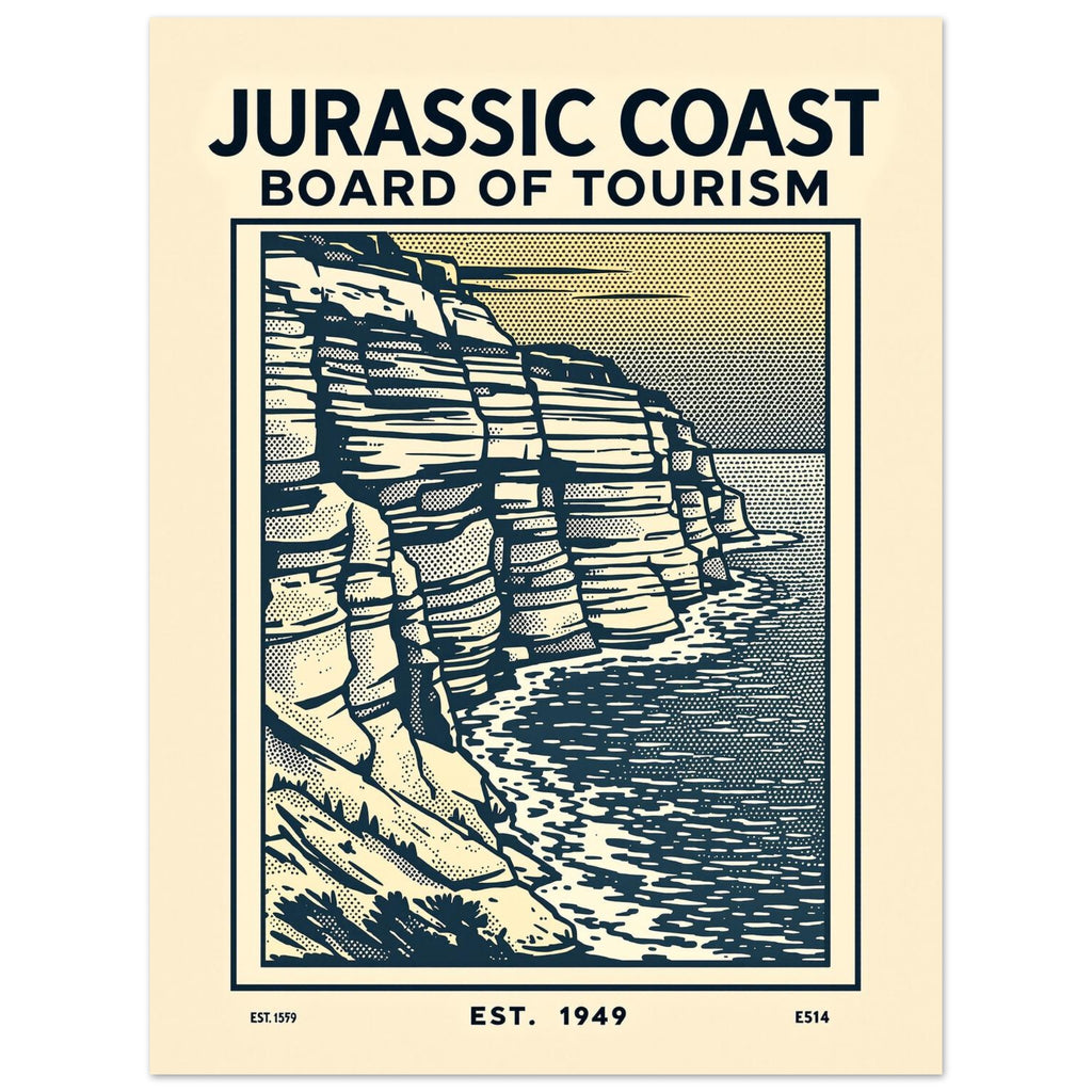 Jurassic Coast Vintage Travel Poster Art Print — detail view | Wild Thread Co