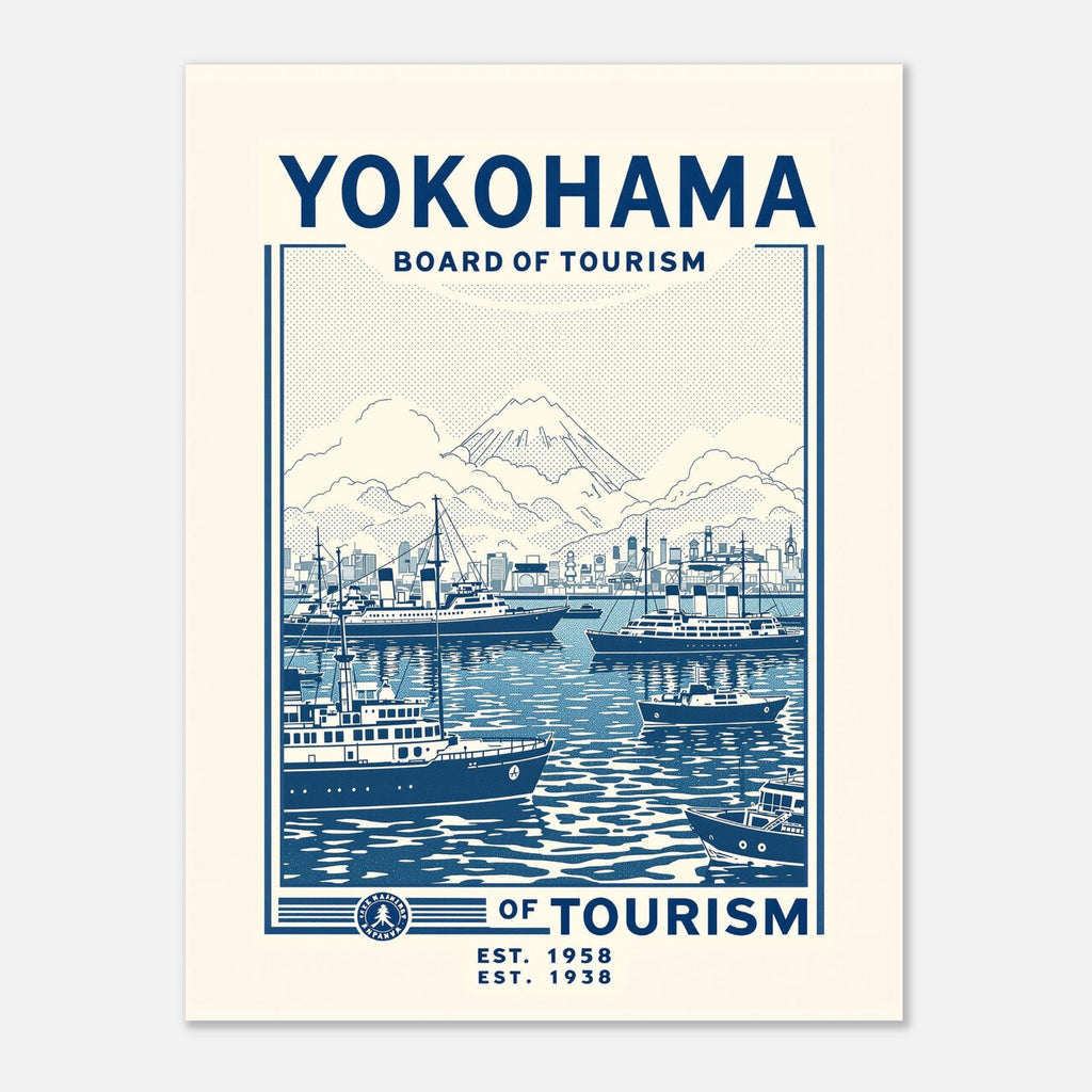 Yokohama Vintage Travel Poster Art Print — detail view | Wild Thread Co