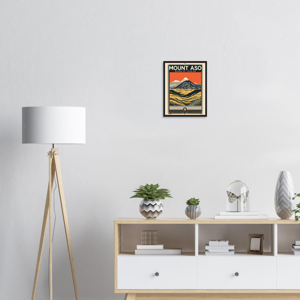 Mount Aso Vintage Travel Poster Framed Art Print — detail view | Wild Thread Co
