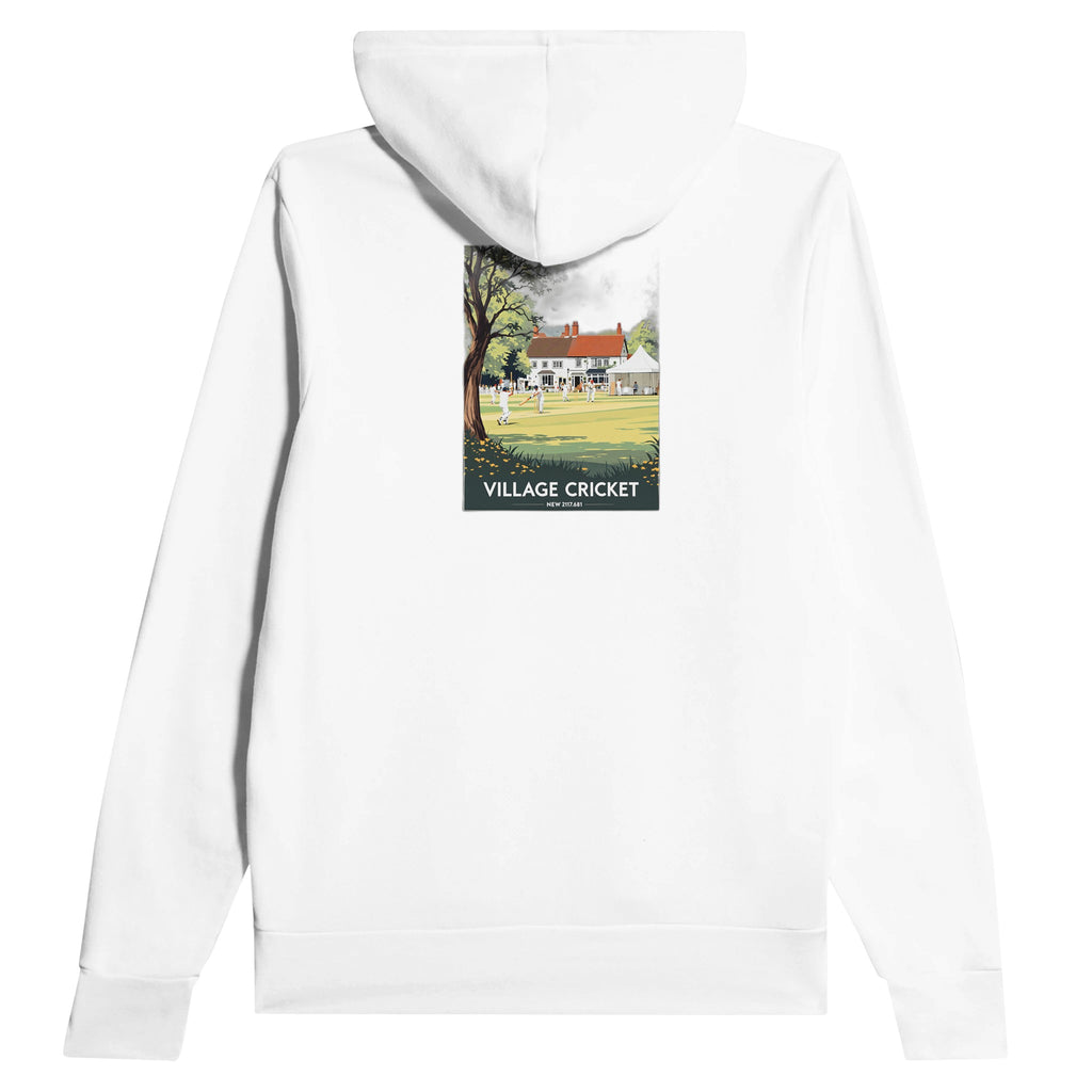 Village Cricket Sunday Green Hoodie — detail view | Wild Thread Co