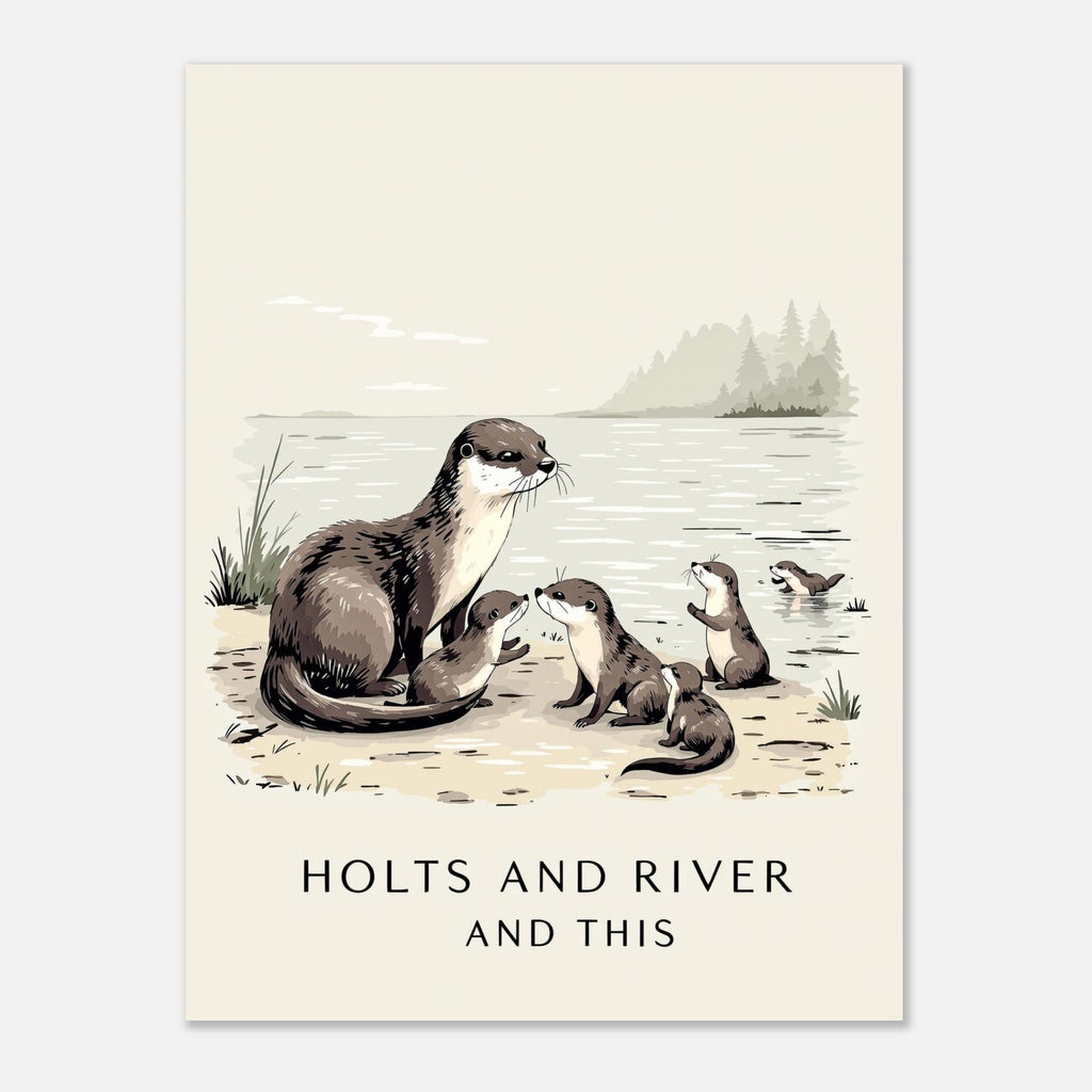 Otter Family Riverbank Pups A1 Art Print Art Print — detail view | Wild Thread Co