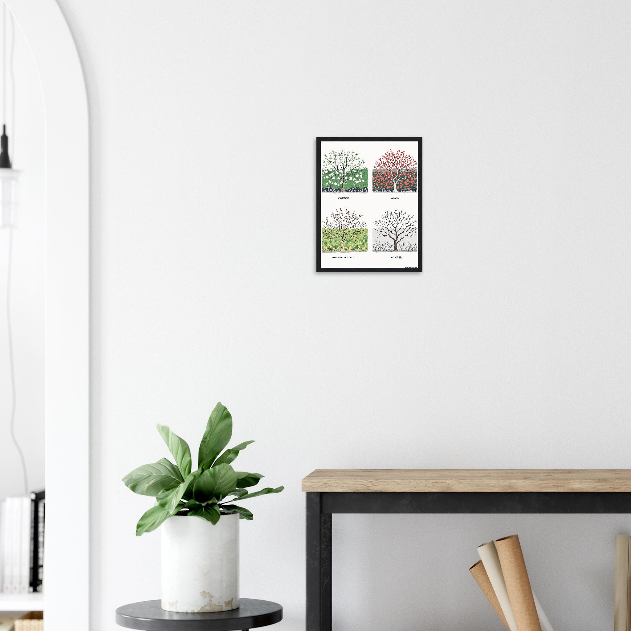 Hedgerow Four Seasons Panels Framed Print Wall Art Ready to Hang UK Framed Art Print — detail view | Wild Thread Co
