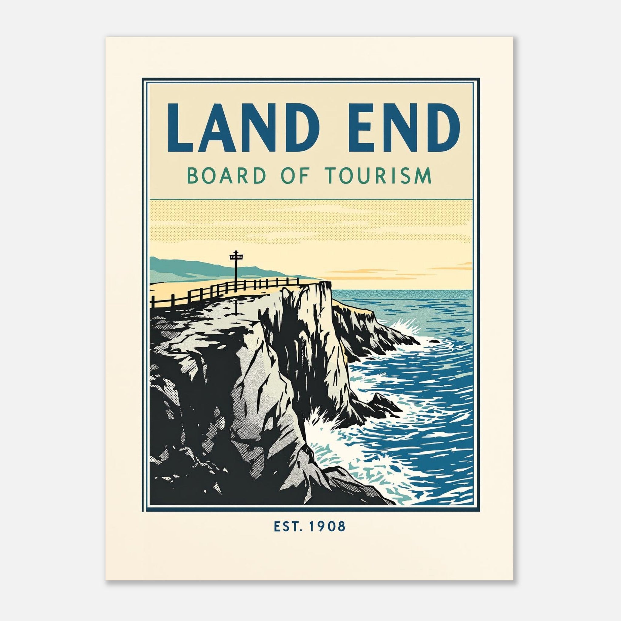 Land End Vintage Travel Poster Art Print — detail view | Wild Thread Co