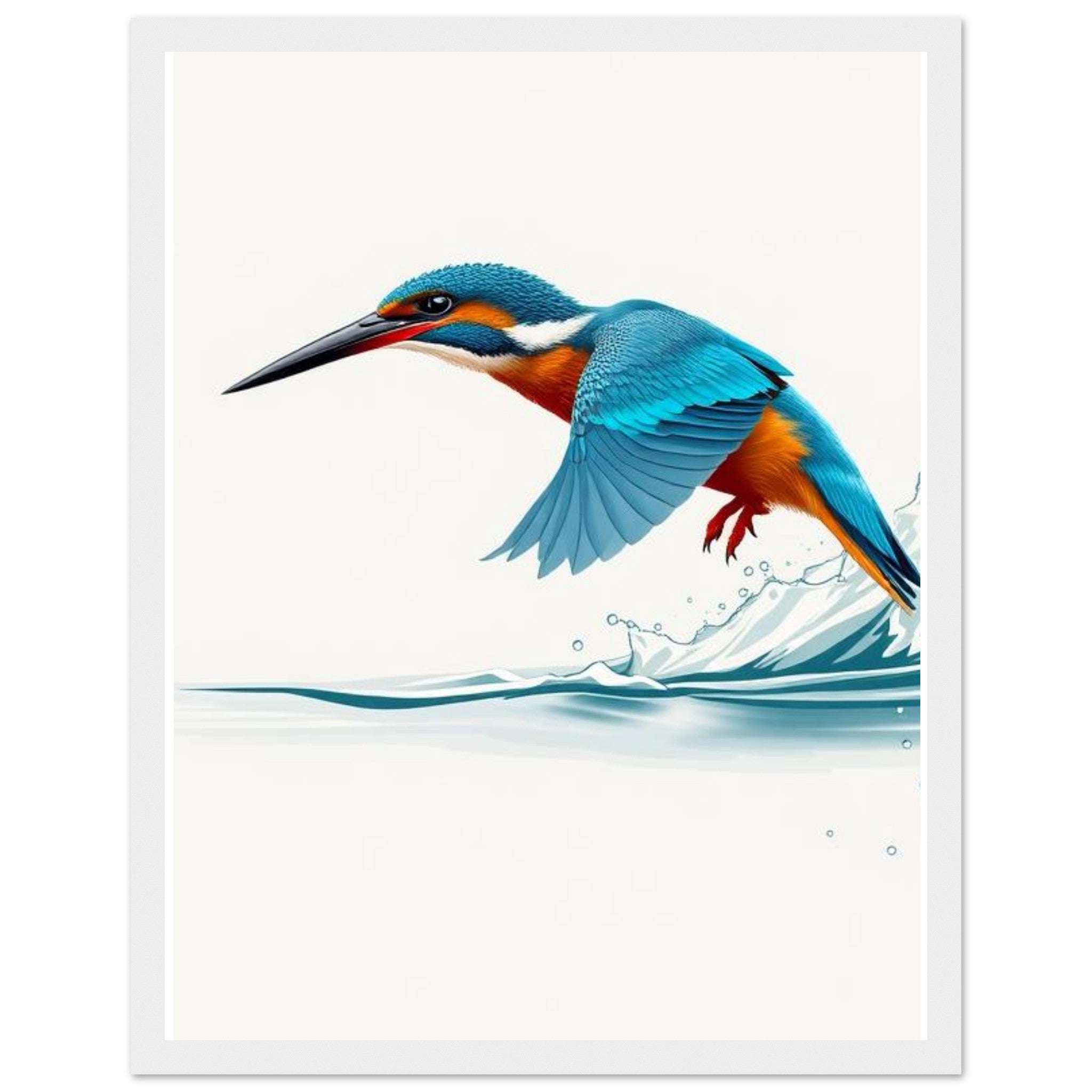 Kingfisher Dive Framed Print Wall Art Ready to Hang UK Framed Art Print — detail view | Wild Thread Co