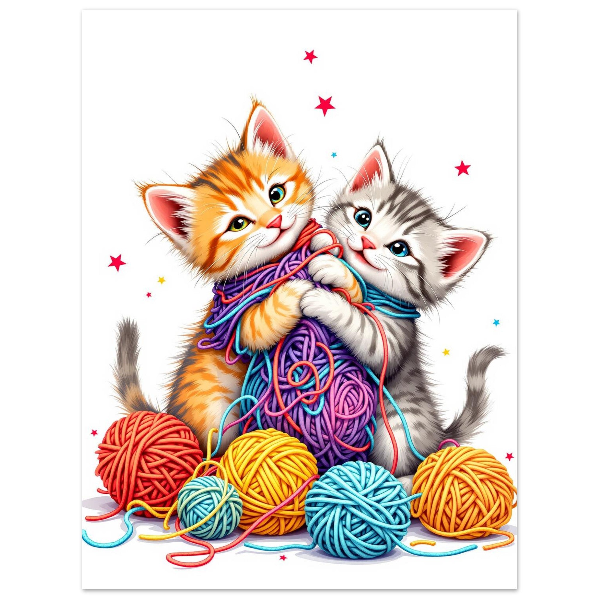 Cats Playing Yarn Art Print Art Print — detail view | Wild Thread Co