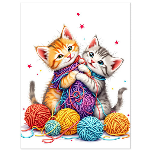 Cats Playing Yarn Art Print Art Print — detail view | Wild Thread Co
